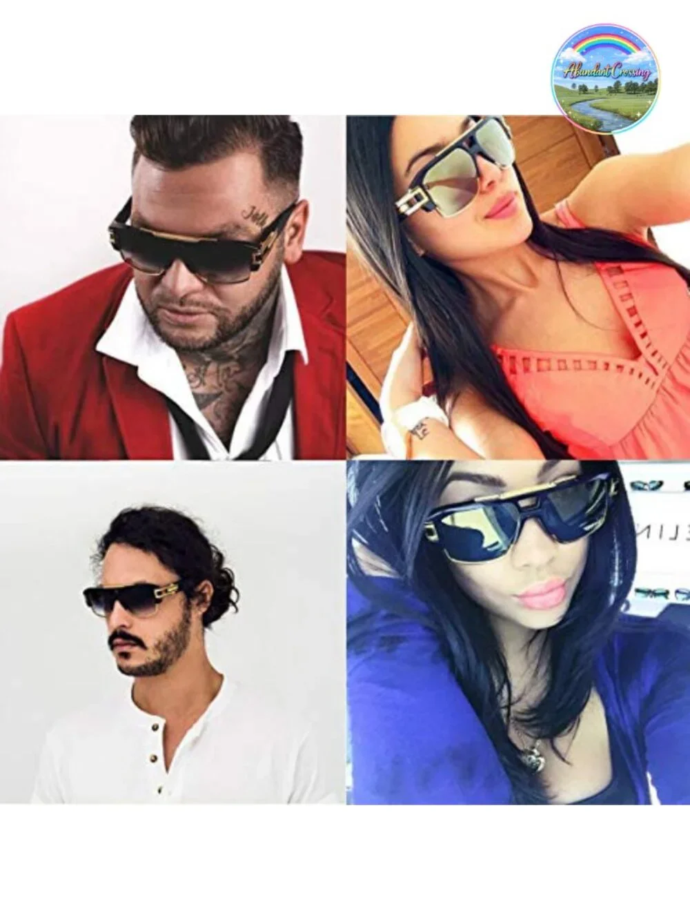 Retro Oversized Square Sunglasses Semi-Rimless Gold Alloy Frame UV400